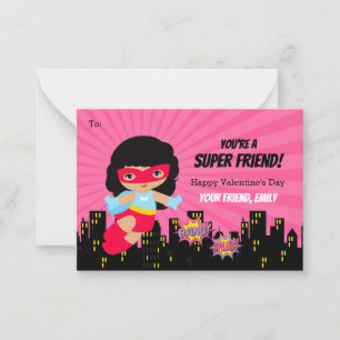 Girl Valentine Card - Superheld African American Mitteilungskarte