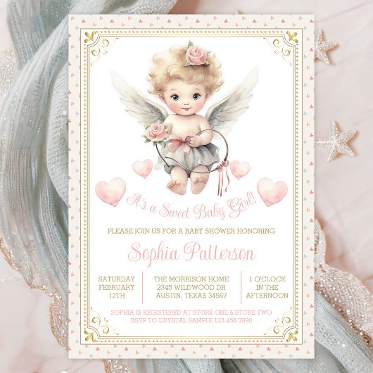 Girl Valentine Cherub Hearts Baby Dusche Einladung