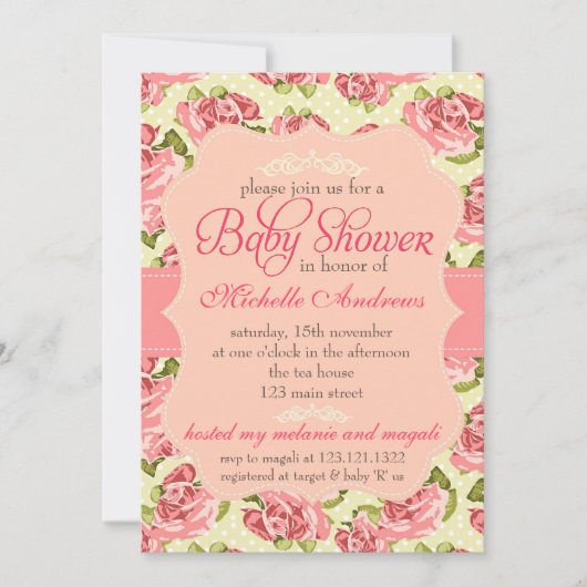 Girl-Vintag Roses-Kinderdusche Einladung (Vorderseite)