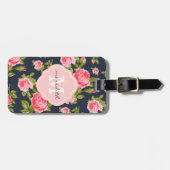 Girl-Vintage Rose Floral Monogramm Gepäckanhänger (Vorderseite horizontal)