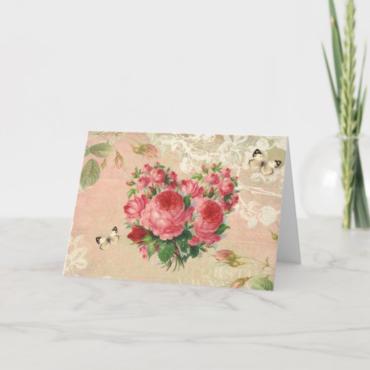 Girl Vintage Rose Herzkollektion Karte (Vorderseite)