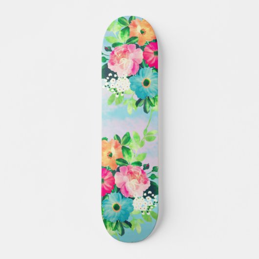 Girl-Vintage Rose Wasserfarbenmalerei Skateboard (Vorne)