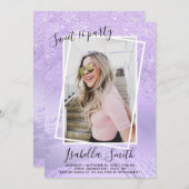 Girl violet Glitzer 16 . Geburtstag Geburtstagspar Einladung (Vorne/Hinten)