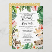 Girl Virtual Baby Dusche | Masked Safari Friends Einladung (Vorne/Hinten)