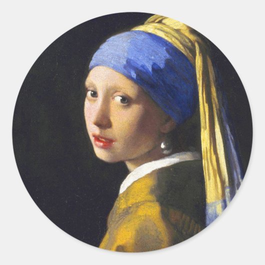 Girl w Pearl Earring ~ Vermeer Runder Aufkleber (Vorderseite)