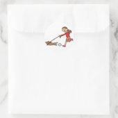 Girl Walking Dog - Dog Walker - niedlicher Cartoon Runder Aufkleber (Tasche)