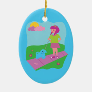 Girl Walking Dog Keramikornament