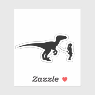 Girl Walking ihren Haustier Dinosaur Funny Gag Ges Aufkleber
