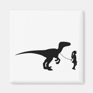 Girl Walking ihren Haustier Dinosaur Funny Gag Ges Magnet