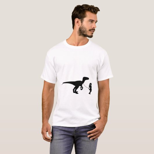 Girl Walking ihren Haustier Dinosaur Funny Gag Ges T-Shirt (Vorne ganz)