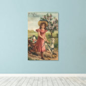 Girl Walking Lamb, Chick und Rooster Leinwanddruck (Insitu (Holzboden))