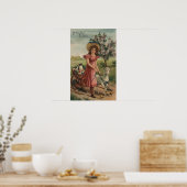 Girl Walking Lamb, Chick und Rooster Poster (Küche)