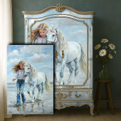 Girl Walks White Horse Beach Bauernhaus Decoupage Seidenpapier