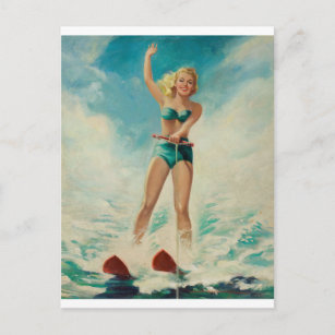 Girl Water Skifahren Button Up Art Postkarte