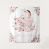 Girl Watercolor Babydusche Hintergrundbanner Wandteppich (Vorderseite)