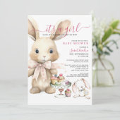 Girl Watercolor Bunny Baby Dusche Einladung (Stehend Vorderseite)