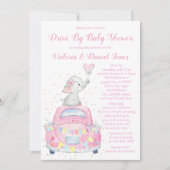 Girl Watercolor Elephant Car Drive mit Babydusche Einladung (Vorderseite)