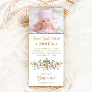 Girl Watercolor Floral Cross Godübergeordneten Einladung