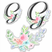 Girl Watercolor Floral Letter G Aufkleber (Vorderseite)