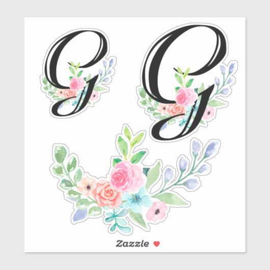 Girl Watercolor Floral Letter G Aufkleber (Blatt)