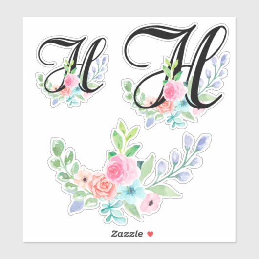 Girl Watercolor Floral Letter H Aufkleber (Blatt)