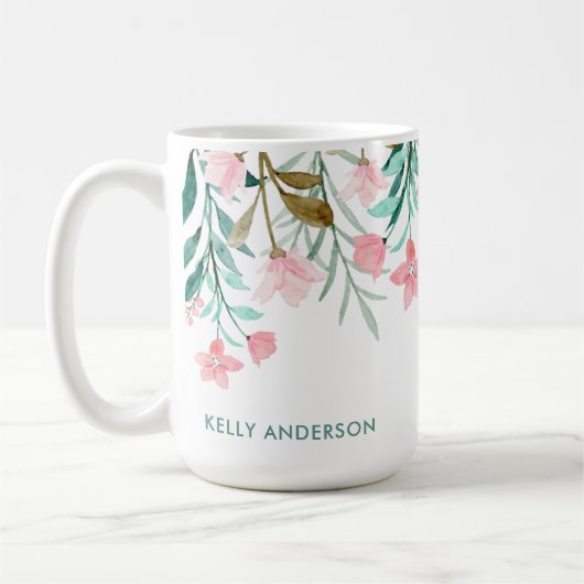 Girl Watercolor Floral Pattern Mit Monogramm Kaffeetasse (Links)