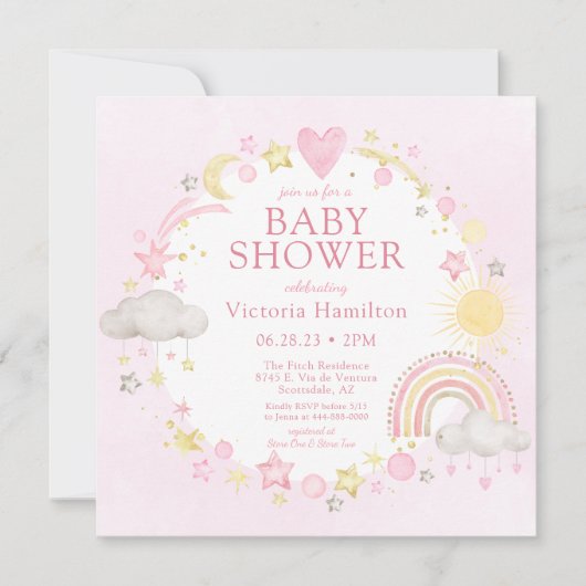 Girl Watercolor Rainbow Baby Dusche Einladung (Vorderseite)