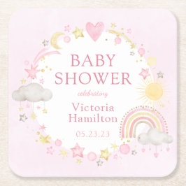 Girl Watercolor Rainbow Baby Dusche Rechteckiger Pappuntersetzer