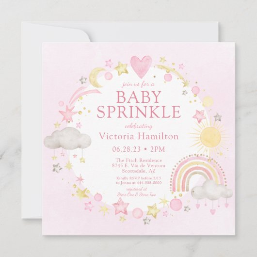 Girl Watercolor Rainbow Baby Sprinkle Einladung (Vorderseite)