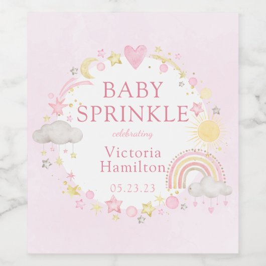 Girl Watercolor Rainbow Baby Sprinkle Weinetikett (Einzelnes Label)