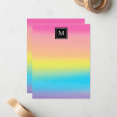 Girl Watercolor Rainbow Monogram Kids Mitteilungskarte (Vorderseite/Rückseite Beispiel)