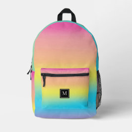 Girl Watercolor Rainbow Monogram School Bedruckter Rucksack