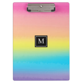 Girl Watercolor Rainbow Monogram School Klemmbrett