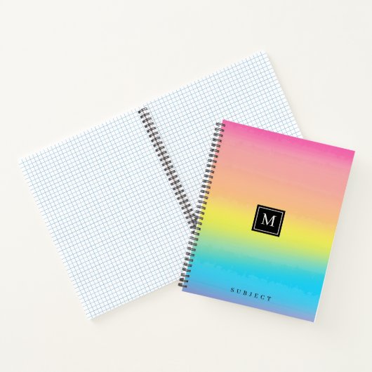 Girl Watercolor Rainbow Monogram School Notizblock (Innenseite)