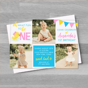 Girl Watercolor Rubber Duck 3 Foto Geburtstag Acryleinladungen