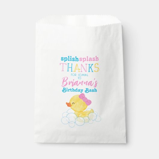 Girl Watercolor Rubber Duck Birthday Favor Bags Geschenktütchen (Vorderseite)