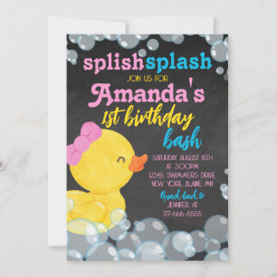 Girl Watercolor Rubber Duck Chalkboard Geburtstag Einladung