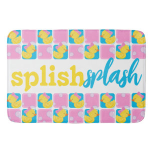 Girl Watercolor Rubber Duck Splish Splash Checker Badematte