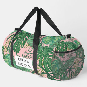Girl Watercolor Tropical Palm Leaf Pink Name Duffle Bag