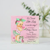 Girl Watercolor Watermelon Babydusche Einladung (Stehend Vorderseite)