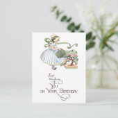 Girl Watering Bonsai Vintag Geburtstag Postkarte (Stehend Vorderseite)