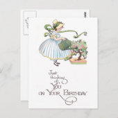 Girl Watering Bonsai Vintag Geburtstag Postkarte (Vorne/Hinten)