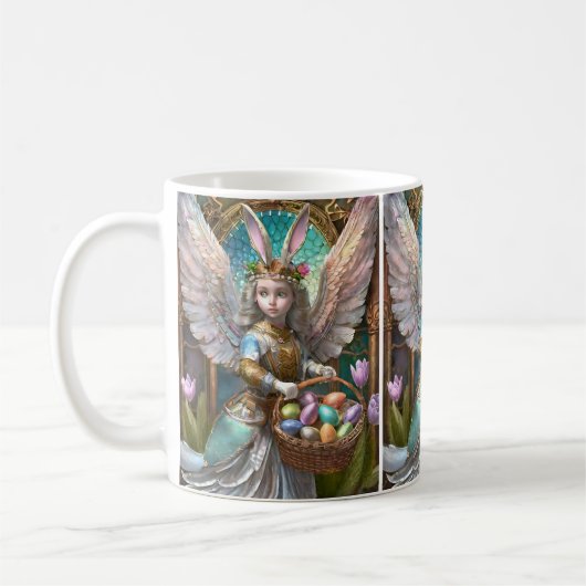 Girl Wear Osterbunny Angel Costume Kaffeetasse (Links)