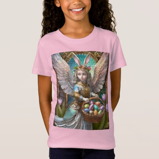 Girl Wear Osterbunny Angel Costume T-Shirt (Vorderseite)