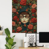 Girl Wearing Brillen und Rose Kunst, Dichtung und Poster (Heimbüro)