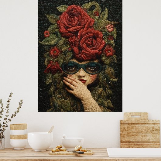 Girl Wearing Glöckchen und Rose Stickereien Poster (Küche)