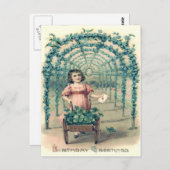 Girl Wheelbarrow Vierblättriges Kleeblatt vergiss- Postkarte (Vorne/Hinten)