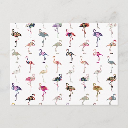 Girl Whimsical Retro Floral Flamingos Muster Postkarte (Vorderseite)