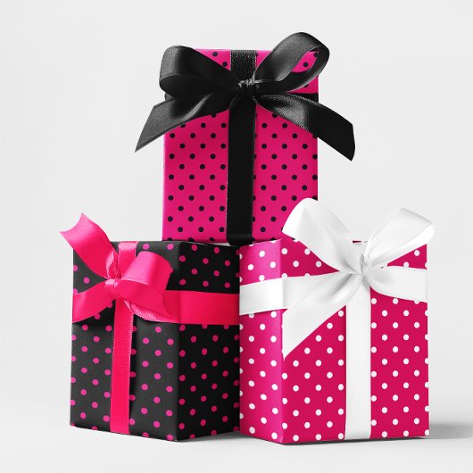 Girl White Black and Hot Pink Polka Dot Mix Geschenkpapier Set