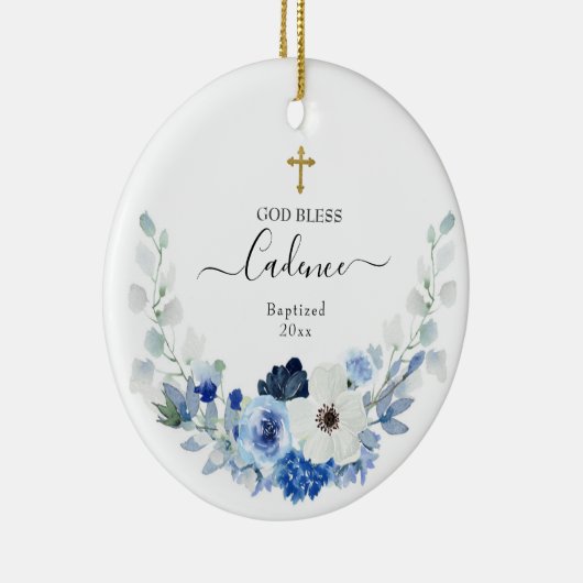 Girl White Blue Floral Baptized Keramik Ornament (Rechts)